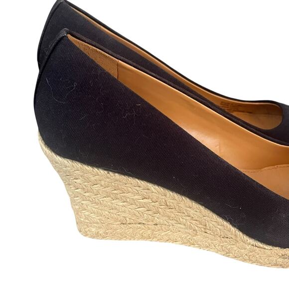 J Crew Canvas Espadrille Seville Platform Wedge Size 8 Heels Slip On Black - Picture 6 of 13